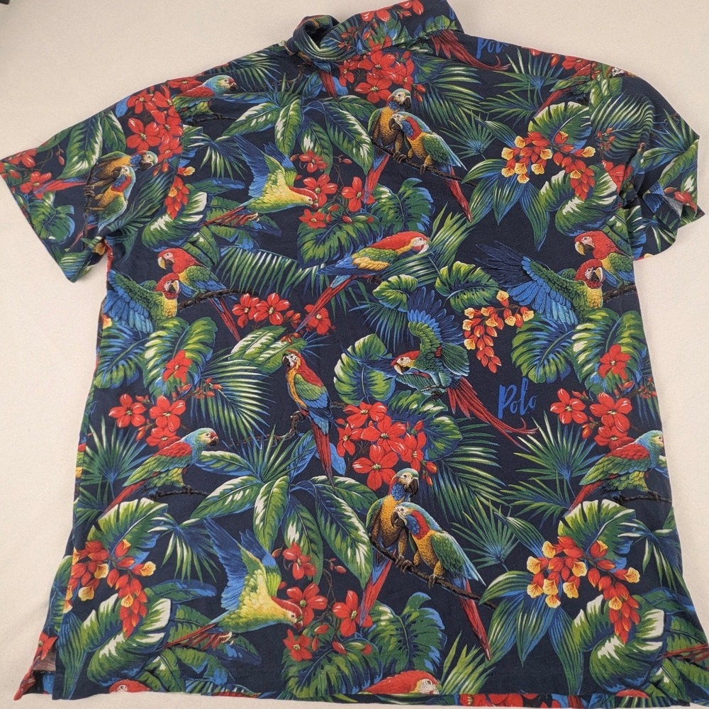 Polo Ralph Lauren Mens 2XB Navy Tropical Parrot Floral Mesh Polo Shirt Big Tall - Picture 6 of 16